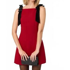 Astr Red Mini Dress with Black Shoulder Bows